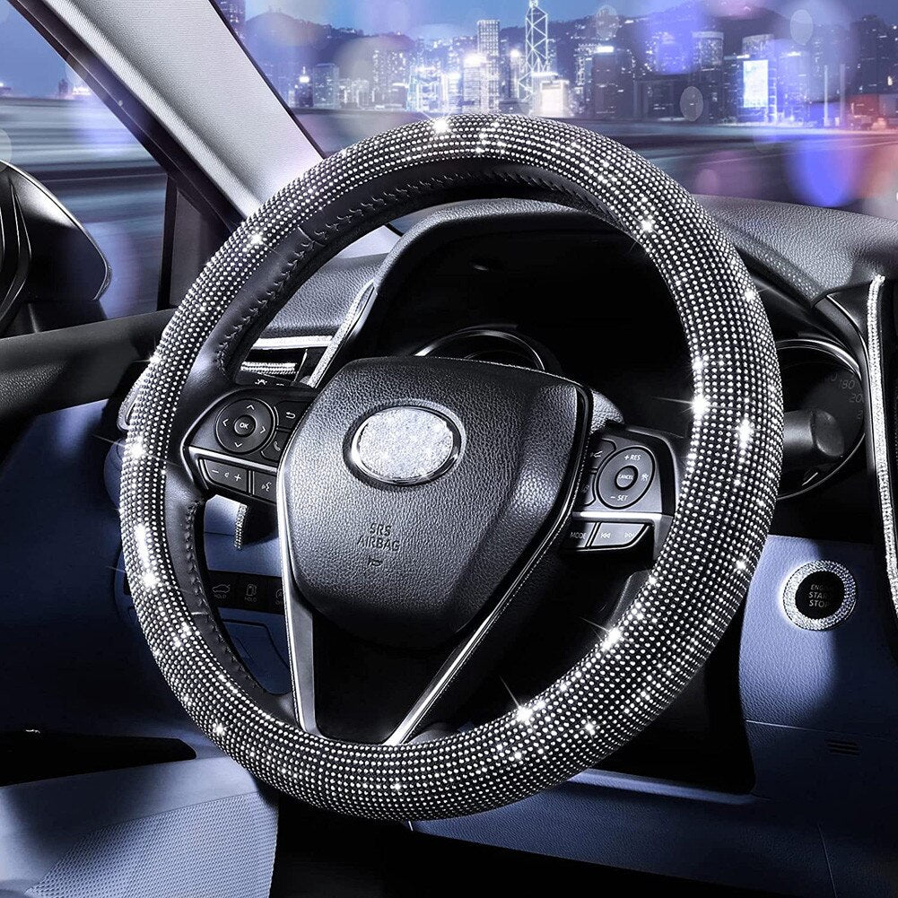 Universal Car Rhinestones Steering Wheel Cover with Crystal Diamond Sparkling Diamond Steering Wheel Case Protector Car-Styling