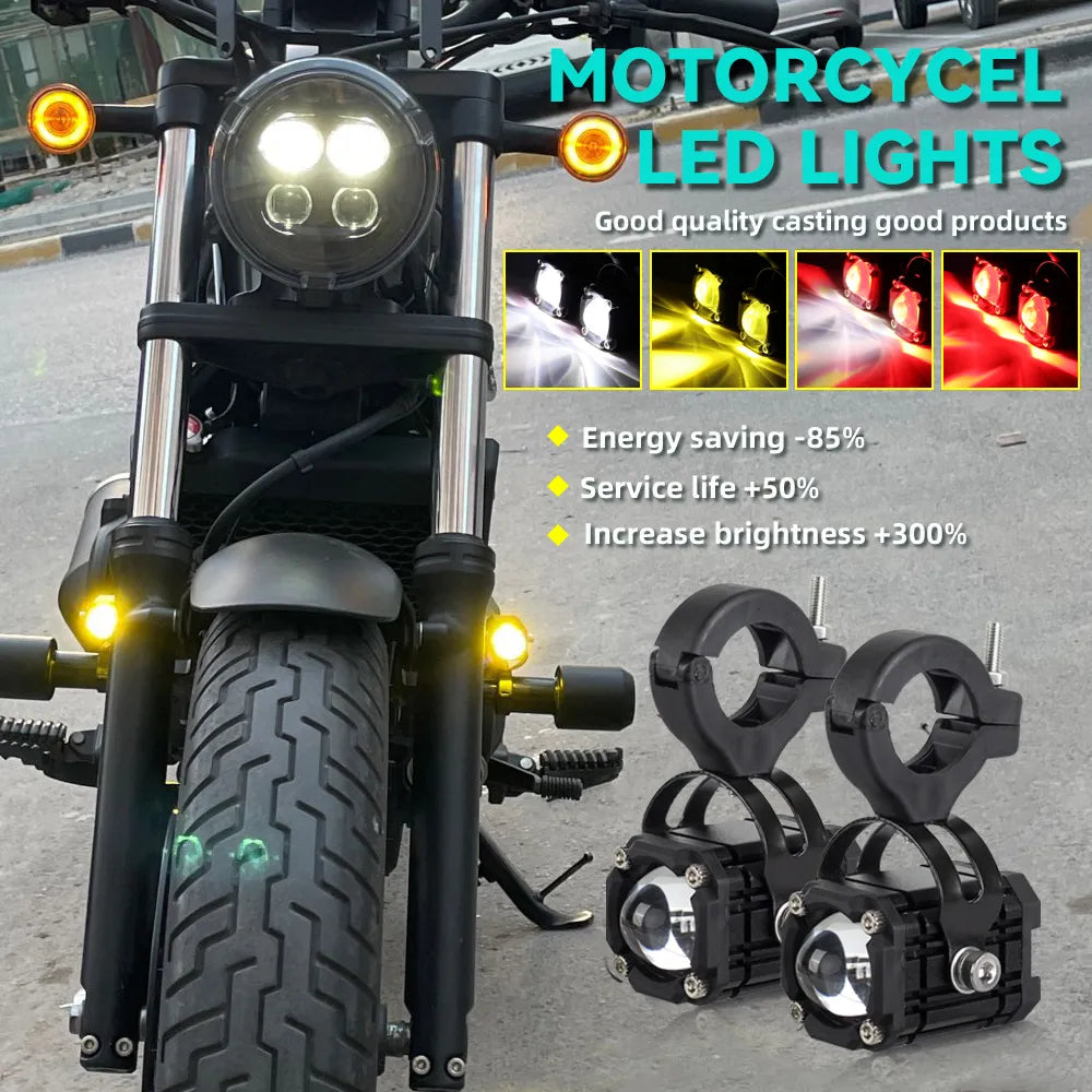 2PCS Universal Motorcycle Super Bright Headlight Spotlight Fog Light LED Auxiliary Conversion Lights