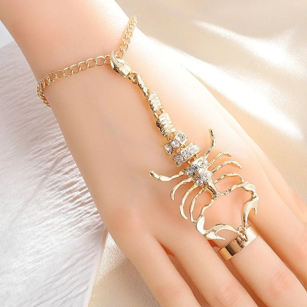 Vintage Punk Scorpion Tassel Chain Ring Bracelet Sets Adjustable Ring Opening
