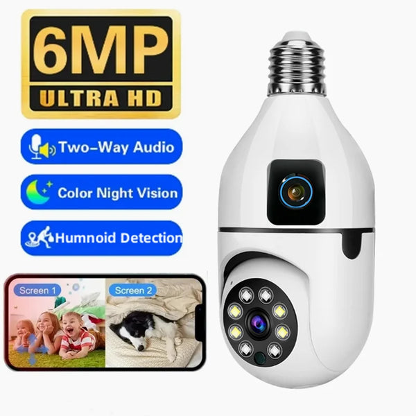 1080P Dual Lens Wifi Full-color Night Vision E27 Bulb Camera 360° Monitoring AI Human Tracking Two-way Audio Wireless Cameras Smart Home 8X Zoom Monitor