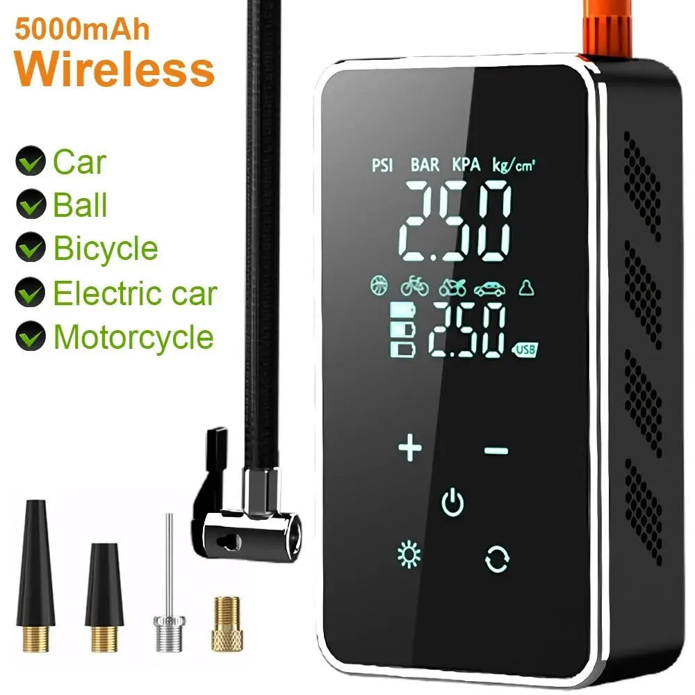 Tire Electric Digital Touch Air Pump Power Bank Portable Wired/Wireless Digital Touch Air Compressor 150PSI Suitable for Car Motorcycle Inflation
