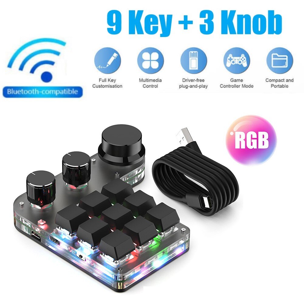 Wireless/Wired USB Programming Macro Custom Knob Keyboard RGB 6/9 Key Copy Paste Mini Button Gaming Keypad Mechanical Macropad