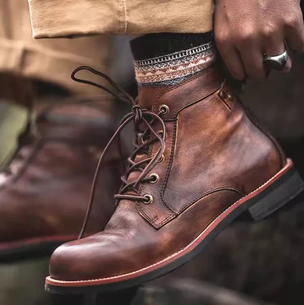 Men Handmade Leather Waterproof Slip Resistant Vintage Martin Boots Motorcycle Boots Work Boots