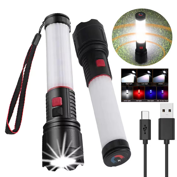 150000 Lumens GT10 White Laser Zoom Torch with 360° COB Side Light Bulit-in Rechargeable Battery 7 Light Mode Torch