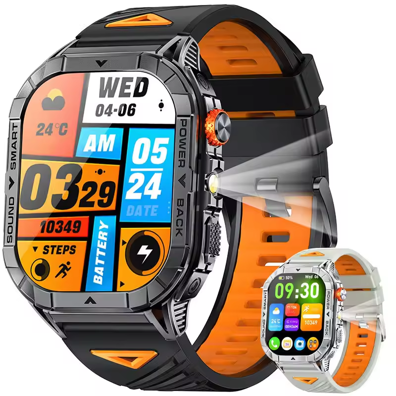 Military-grade Rugged Smartwatch｜Real-time Health Monitoring｜Built-in Torch and Compass｜2.13-inch AMOLED HD Display｜IP68 Waterproof and Dustproof｜Multi-mode Professional Sports Tracking｜Bluetooth Calling