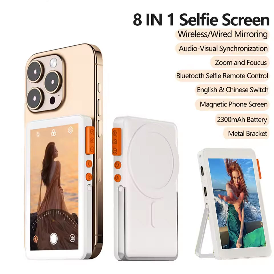 4-inch Touchscreen 8-in-1 Magnetic Phone Selfie Live Streaming Screen Splitter Supports iOS, Android and HarmonyOS  Synchronisation Rear Camera Long-range Zoom Extended Battery Life