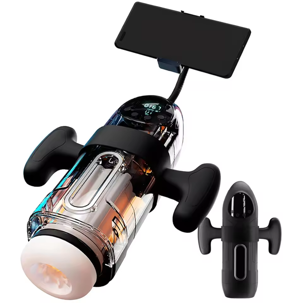 Electric Telescopic Suction Vibrating Heated Voice-activated Masturbator with Phone Holder 330 Strokes Per Minute with Long-stroke Telescopic Action Vortex Suction  Realistic Voice  All-Around Heating