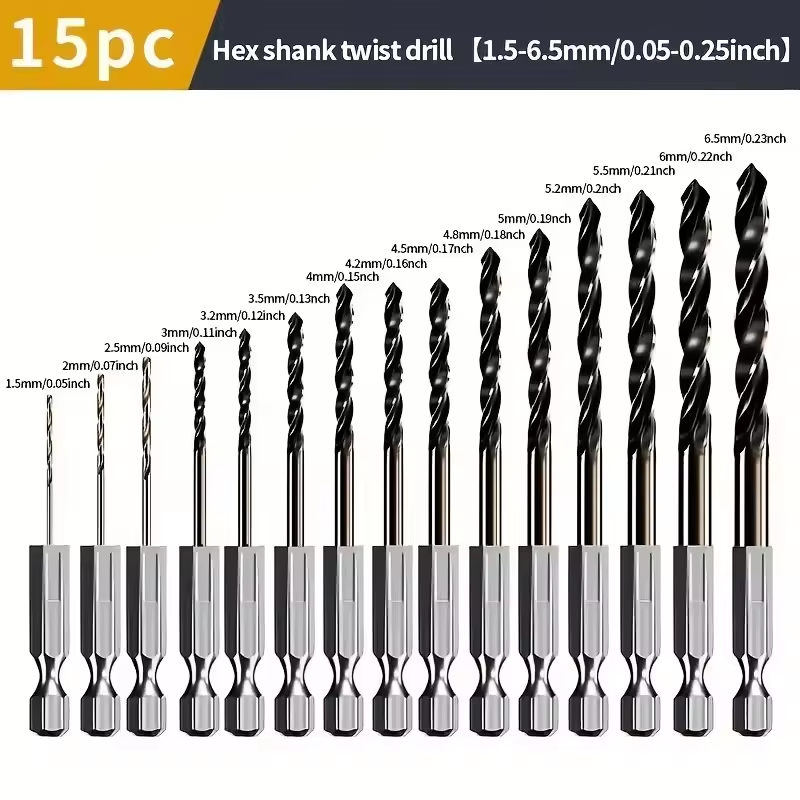 Universal 15Pcs 1.5mm-6.5mm Hex Shank Cobalt-Alloy Twist Drill Bit Set — Specialised for Stainless Steel and Metal Drilling 9Pcs 7mm-12mm