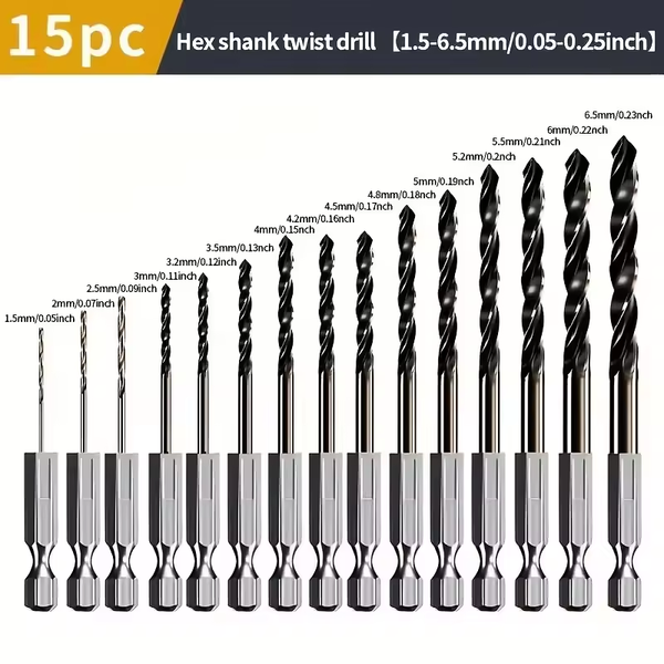 Universal 15Pcs 1.5mm-6.5mm Hex Shank Cobalt-Alloy Twist Drill Bit Set — Specialised for Stainless Steel and Metal Drilling 9Pcs 7mm-12mm