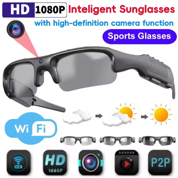 WiFi 1080P Camera Polarized Lens Glasses Video Sunglasses FHD Video Recording Shooting Camera Glasses for Car Cycling Driving Hiking Fishing