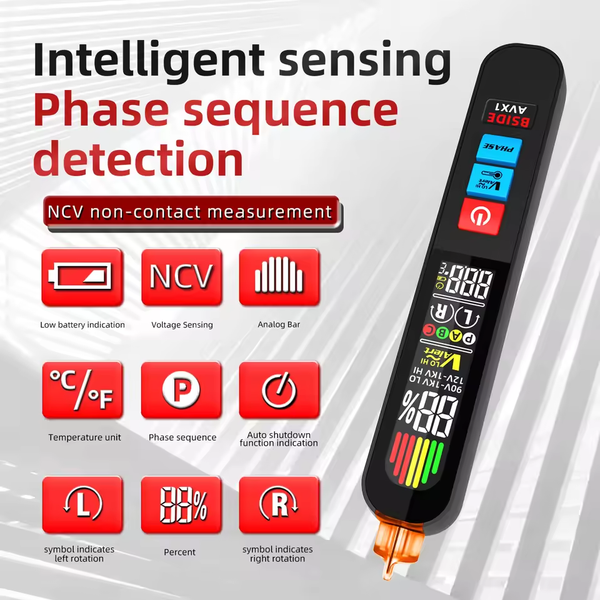 New Digital Non-Contact Induction Multimeter  Phase tester/Voltage Detector | NCV Tester 2-in-1 | Hi/Low Sensitivity | Color LCD | Temp | USB-C 400mAh