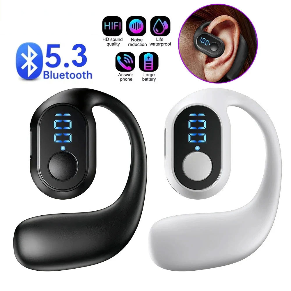 Bluetooth 5.4 LED Digital Display TWS Wireless Earhook Earphones, Hi-Fi Stereo Noise-Cancelling Earphones, Waterproof Earbuds Compatible with All Smartphones