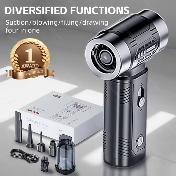 4500KPa 4-in-1 Multi-Function Handheld Blower Vacuum 100,000 RPM Powerful Turbine Fan Performs Vacuuming, Dust Blowing, Inflation, and Suction in One Device