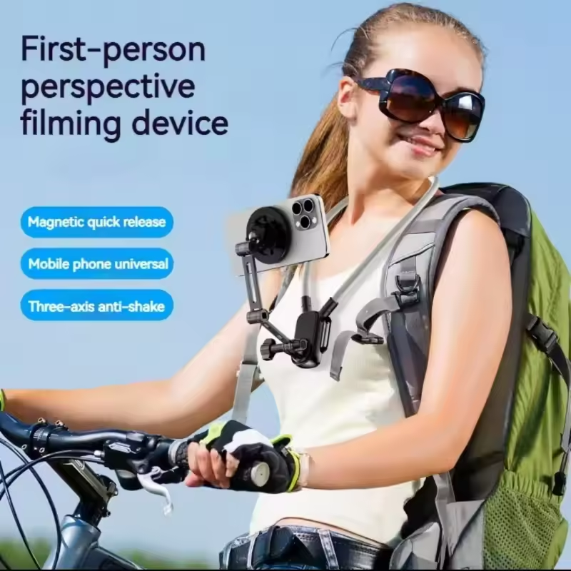U-Shaped Anti-Shake Neck-Hanging Phone Mount - Magnetic Quick-Release | 360° Rotation | Quad-Axis Locking Mechanism | Compatible with iPhone/Android/Action Cameras | First-Person View Shooting Essential