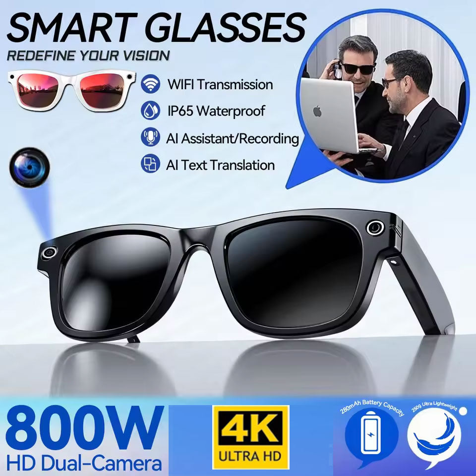 800W HD Camera Glasses BT AI Voice Translate Smart Glasses Voice Call Music Sunglasses 4K Video Recording Sound Record Multiple Lens Options
