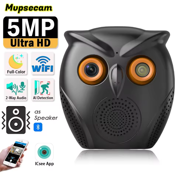 1080P Hidden Owl-Shaped WiFi Night Vision Security Camera - Hidden Indoor Decor with Human Detection, 2-Way Audio, 120° Wide Angle, Cloud/SD Storage, Loud Alarm & Smart Alerts