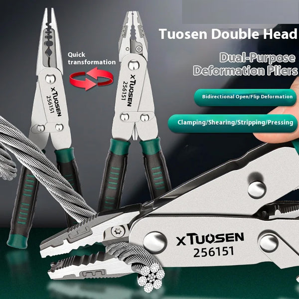 2-in-1 Convertible Multi-Function Electrician's Wire Cutter Dual-Head Needle-Nose Pliers, Nose Trimmer, Wire Stripper