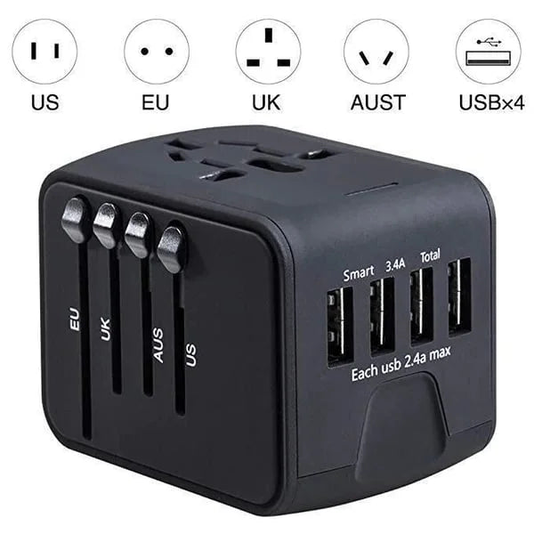Universal 100V-240V Smart Travel Fast Charge Adapter Voltage Converter With 3 USB Ports+Type-C port
