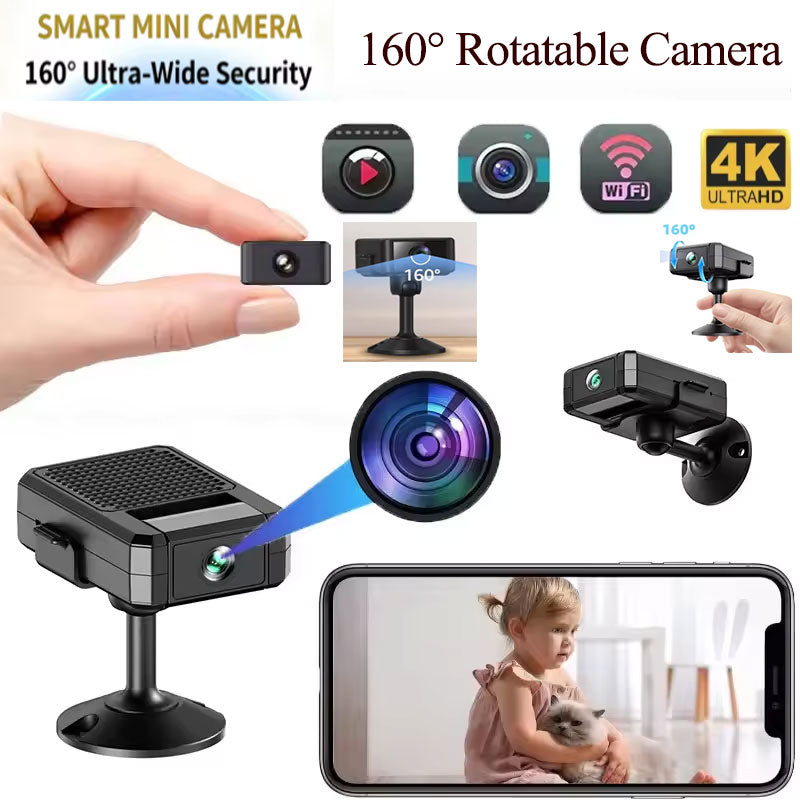 New 4K Ultra HD Mini Wireless Wifi Security Camera – Built-in 4-Hour Long-Lasting Battery 160° Wide-angle & 160° Pan-tilt Lens Wireless Operation No Wiring Required
