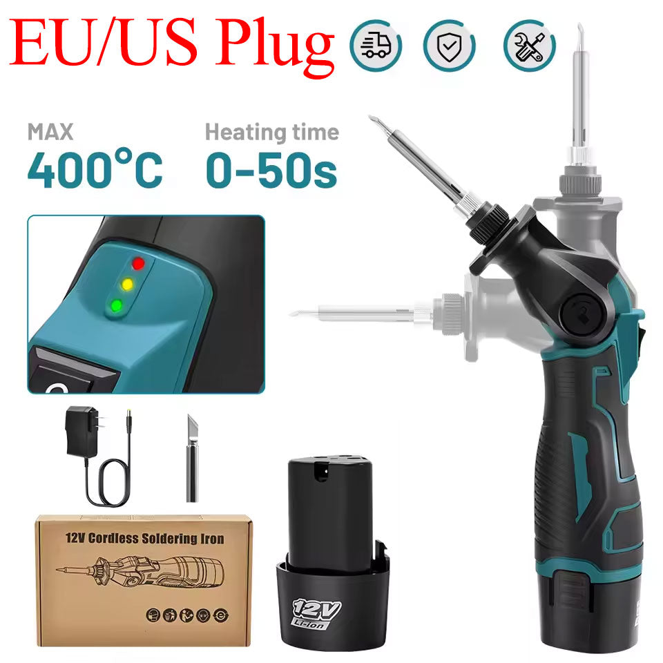 12V Lithium-Ion Adjustable Temperature Electric Soldering Iron Adjustable Angle 0–90° Portable Constant-Temperature Solder Gun Welding Tools EU Plug/US Plug