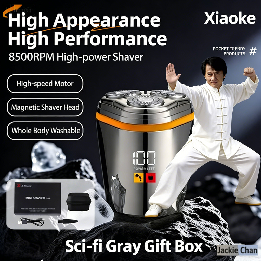 XiaoKe Premium High-Power 8500 RPM Magnetic-Attachment Triple-Blade Electric Shaver Fully Waterproof IPX7 Rating Smart Battery Indicator Fast Charge with 90-Minute Run Time New Shaver Model