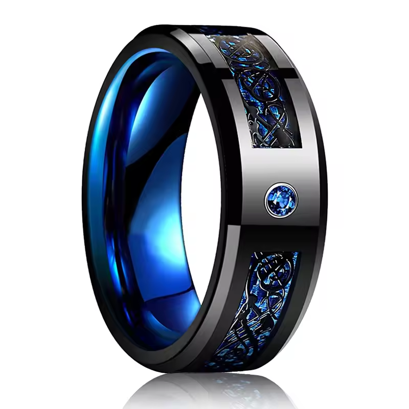 Men Two-tone Dragon-pattern Tungsten Steel Ring