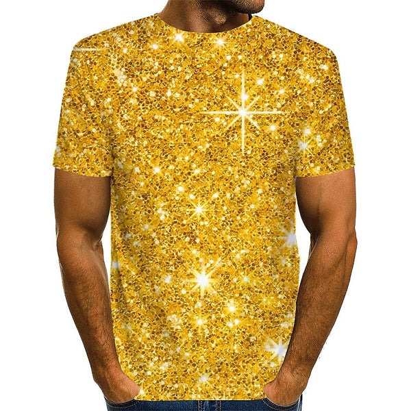 Men's Gold T-shirt  Graphic 3D Round Neck 3D Print Casual Daily Short