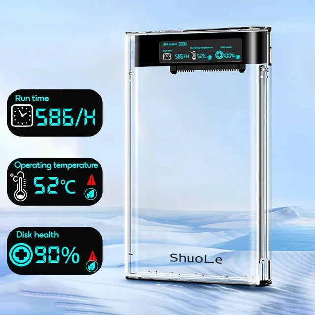 Digital Display USB External HDD Case 5Gbps 2.5 Inch Transparent Hard Disk Case Hard Drive Enclosure SATA HDD SSD Storage Case for Laptop PC Phone