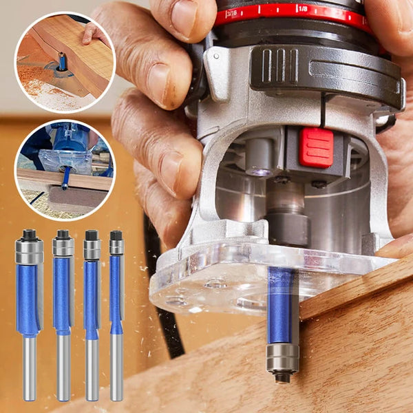 4Pcs 1/4" 6.35MM 6MM Shank Milling Cutter Wood Carving Double Bearing Flush Trim Bit Router Bit Woodworking Wood Bit Face Mill
