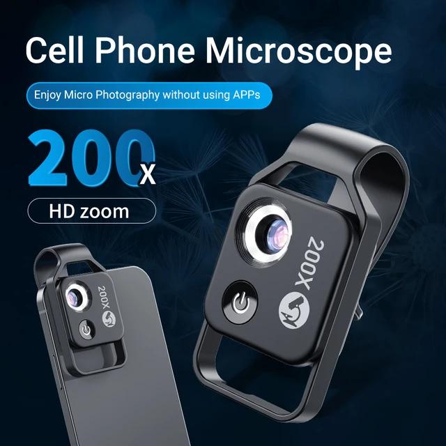 Digital 200X Phone Microscope Lens with CPL Mobile LED Guide Light Lamp Micro Pocket SuperMacro Lens for iPhone Samsung Phones All Smartphones