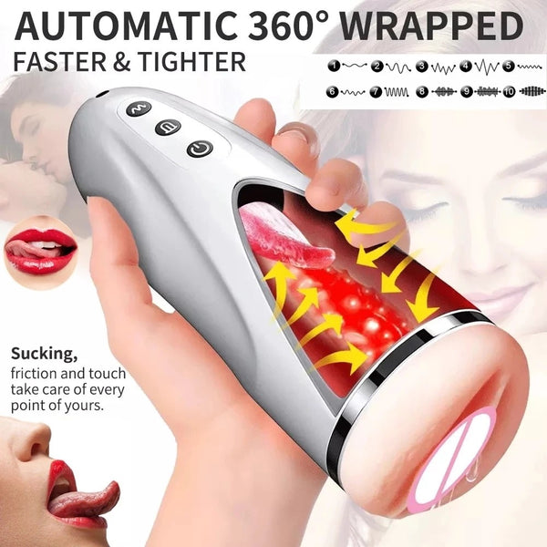 Fully Automatic Realistic Tip of Tongue and Oral Male Masturbator Cup