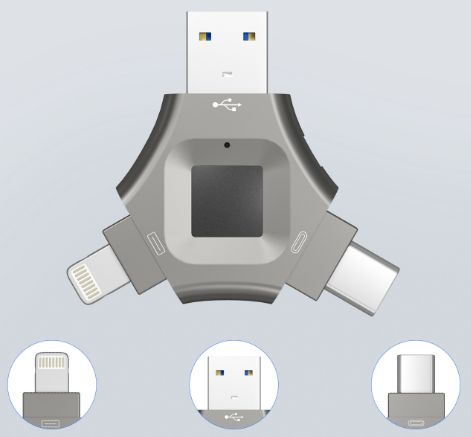 Fingerprint Encryption 3-in-1 SSD 128/256GB Solid State USB Flash Drive Write Protection Function Type-C USB Lightning