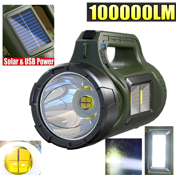 Solar Searchlight 100000LM 4-core Explosion-proof Flashlight with Super Bright COB Side Lights