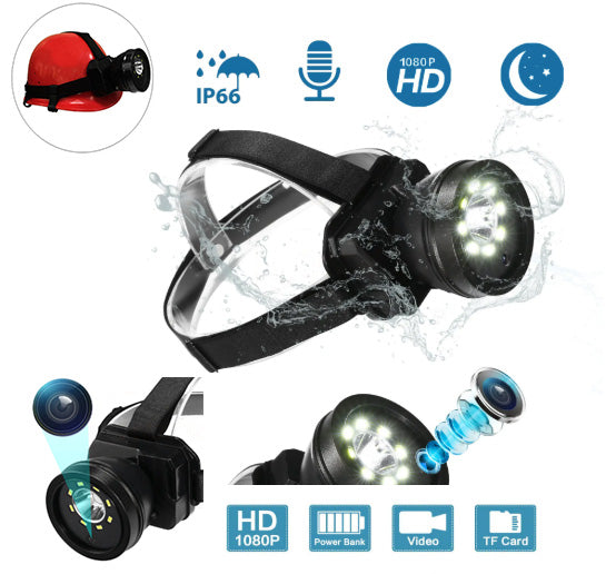 200Watts LED Headlight with Hidden 1080P DV Mini Camera Portable Headlamp Video Recorder Loop Built-in 4000mA 26 hours Recording Waterproof