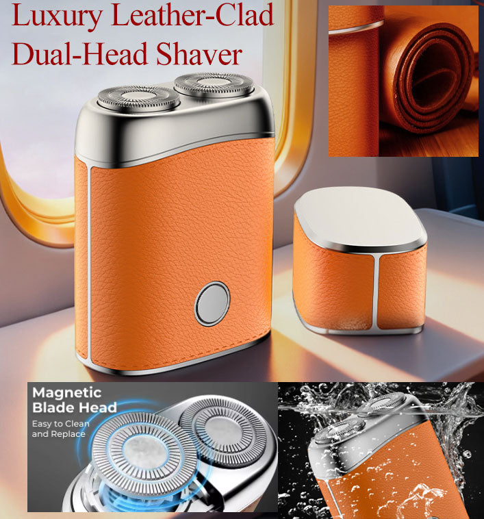 Luxury Leather-Clad Dual-Head Shaver: with 9 German Precision Steel Blades 60-Day Extended Battery Life - Fully Waterproof Body AI Anti-Snag