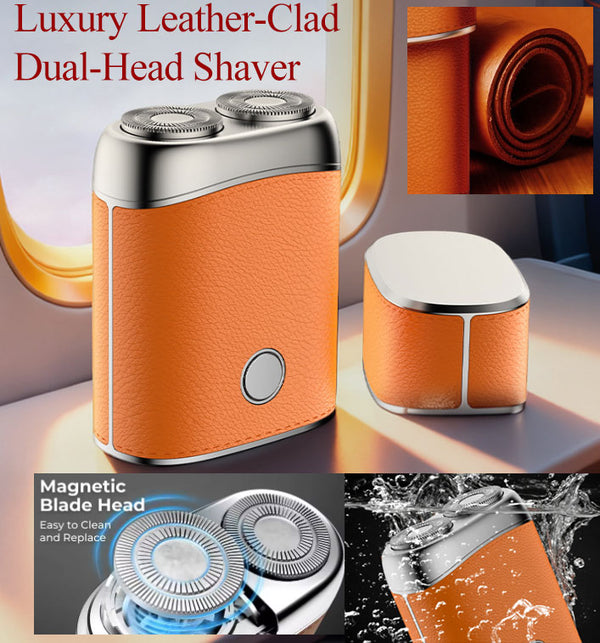Luxury Leather-Clad Dual-Head Shaver: with 9 German Precision Steel Blades 60-Day Extended Battery Life - Fully Waterproof Body AI Anti-Snag