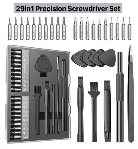 29-in-1 Precision Magnetic Screwdriver Set｜Professional Mobile Phone, Eyewear, Watch, Laptop Disassembly & Repair Tool｜Built-in Strong Magnetic Adhesion｜CRV Steel High-Hardness Bits｜Includes Cleaning Brush, Pry Bar & Tweezers