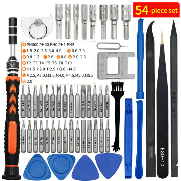 54Pcs Magnetic Screwdriver and Pry Tool Set for Disassembly – Precision Electronic Repair Tools, Compatible with Mobile Phones, Computers, Game Consoles, Cameras and Drones