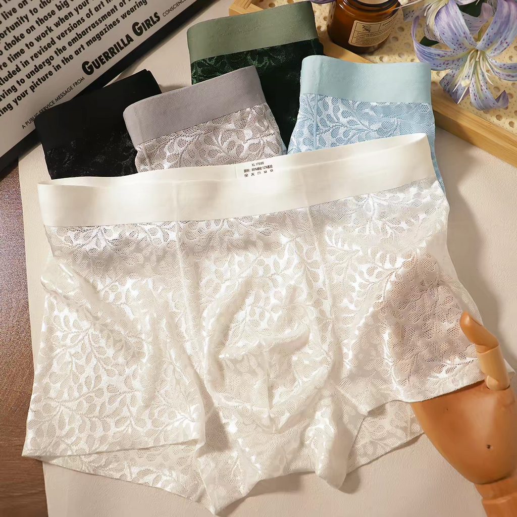 Brand-New Lace Men's Underwear Ice-Silk Zero-Pressure Underwear · Sheer Lace with a Subtle Sheer Effect · Breathable, Comfortable, and Non-Restrictive