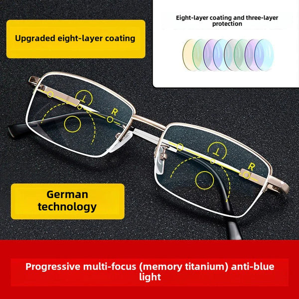 High-end Titanium 8 Layer Coating for Both Near and Far Smart Zoom Multifunctional Presbyopia Glasses Anti-blue light Internal Progressive Multifocal Glasses