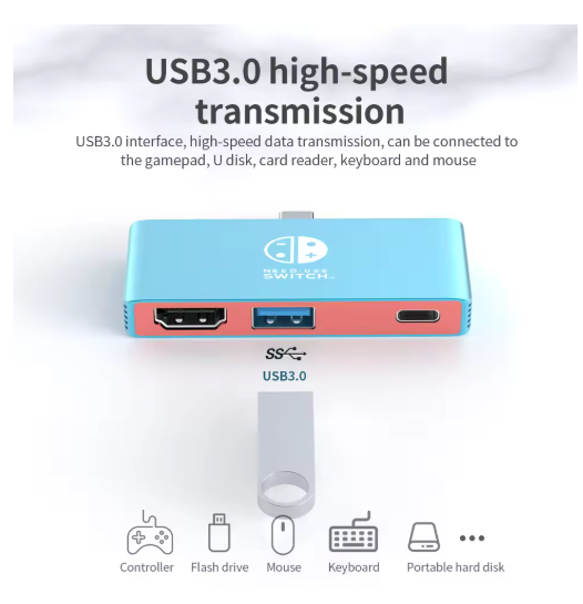Portable Dock with HDMI TV USB 3.0 Port and USB C Charging for Nintendo Switch Steam Deck MacBook Pro/Air Samsung