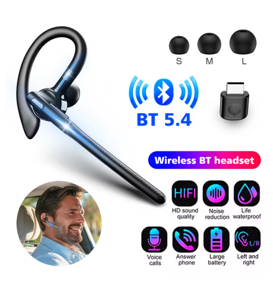 Business Bluetooth Headset with AI Noise Cancellation Mic Bluetooth 5.4 Wireless Earpiece for Driving/Business/Office