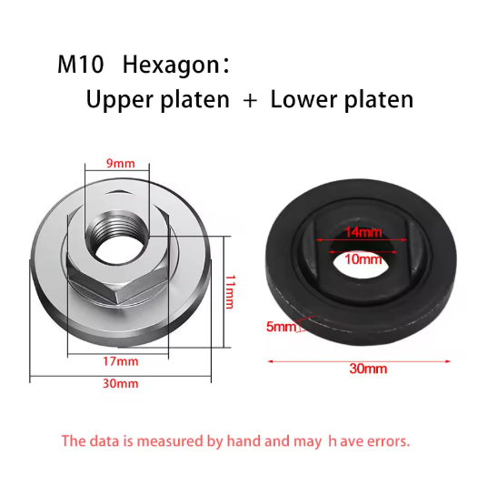 2Pcs M10 Thread Replacement Angle Grinder Metal Pressure Plate Inner Outer Flange Nut Set Tools for Angle Grinder