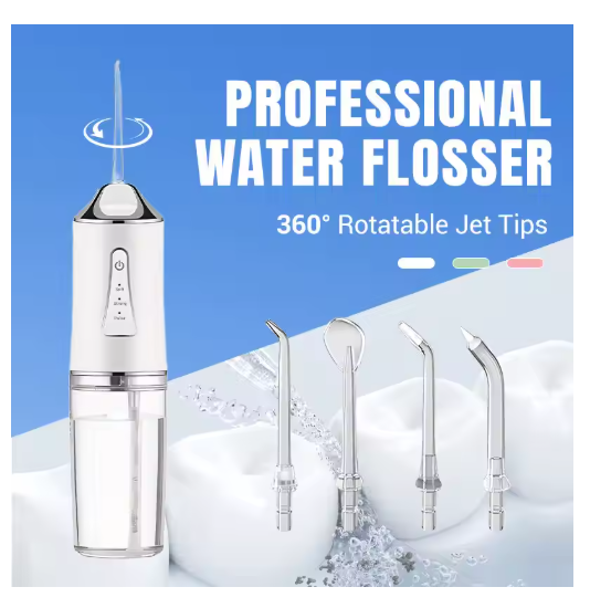Oral Irrigator kit Portable Dental Water Flosser USB Rechargeable Water Jet Floss Tooth Pick 4 Tip 220ml 3 Modes IPX7 1400rpm