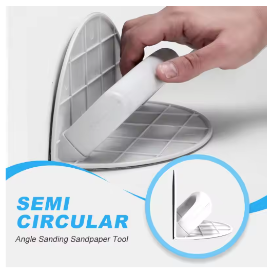 Multifunctional Semi-Circular Angle Sanding Sandpaper Tool with 10Pcs 180# Sandpaper Self-adhesive 90 Degree Sanding Tool