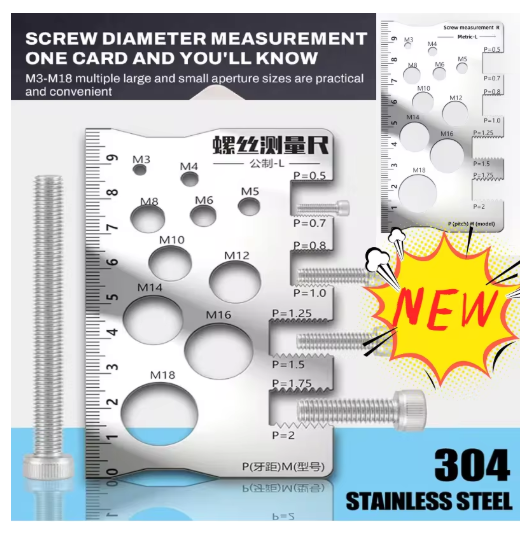 Screw Measurement Ruler Space Saving Measuring Gauge Tool For Bit Bolt Nut Screw Craft Industry Home Use