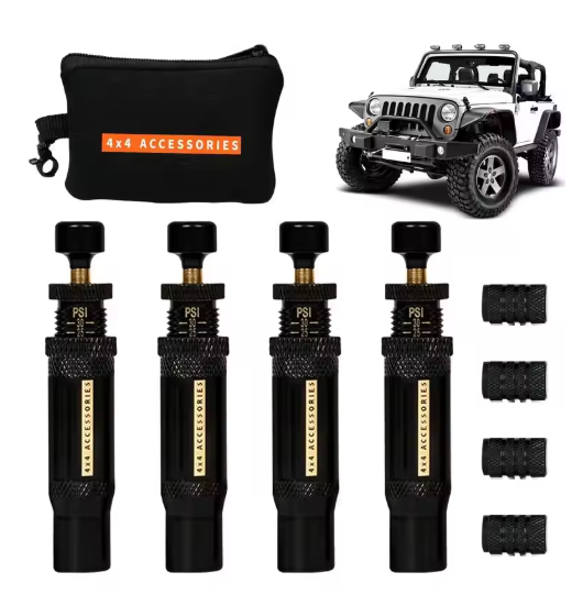 4pcs Adjustable Auto-Stop Tire Deflator Valve Kit (10-30 PSI)Screw-on Tyre Air Down Tool for Vehicles Motorcycle Offroad 4x4