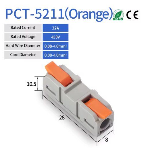 Spliceable Quick Connect Wires Terminals-1 in and 1 out (multiple combinations possible) 32A/450V Pluggable Interlocking Terminal Blocks