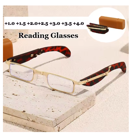 Ultra Light High-end Metal Folding Presbyopia Glasses Anti-blue light Compact Flip Box Reading Glasses with Box