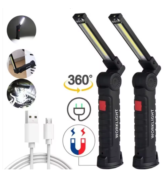 COB LED Folding Flashlight Portable Magnetic Work Light Lantern USB Rechargeable Emergency Repair Camping Torch Lamp With Hook